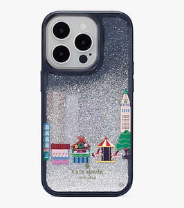 Kate Spade iPhone 14 Winter Wonders Cityscape Glitter Liquid Hard Shell Case