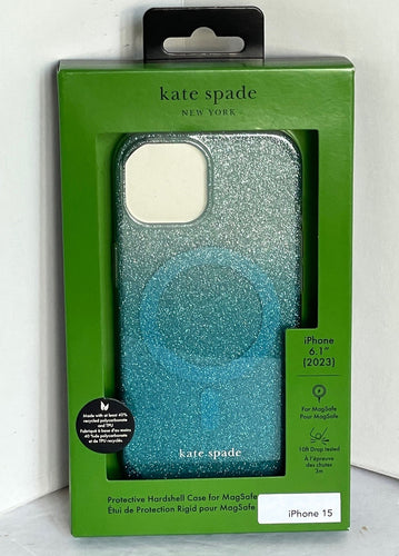 Kate Spade iPhone 15 Case Blue Glitter MagSafe 6.1 Lightweight Protective