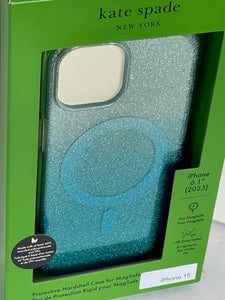 Kate Spade iPhone 15 Case Blue Glitter MagSafe 6.1 Lightweight Protective