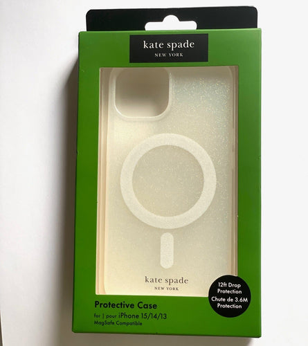 Kate Spade iPhone 15_14_13 Case Gold Glitter Clear MagSafe 6.1 Lightweight