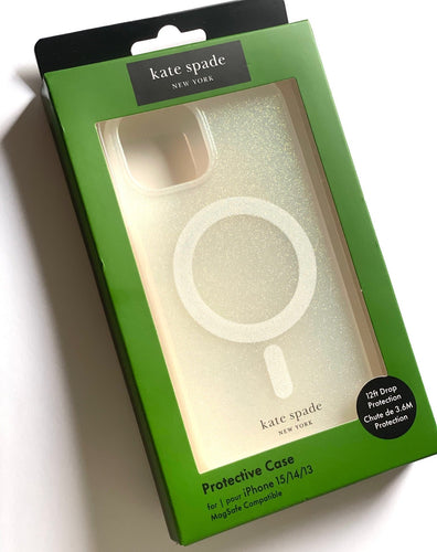 Kate Spade iPhone 15_14_13 Case Gold Glitter Clear MagSafe 6.1 Lightweight