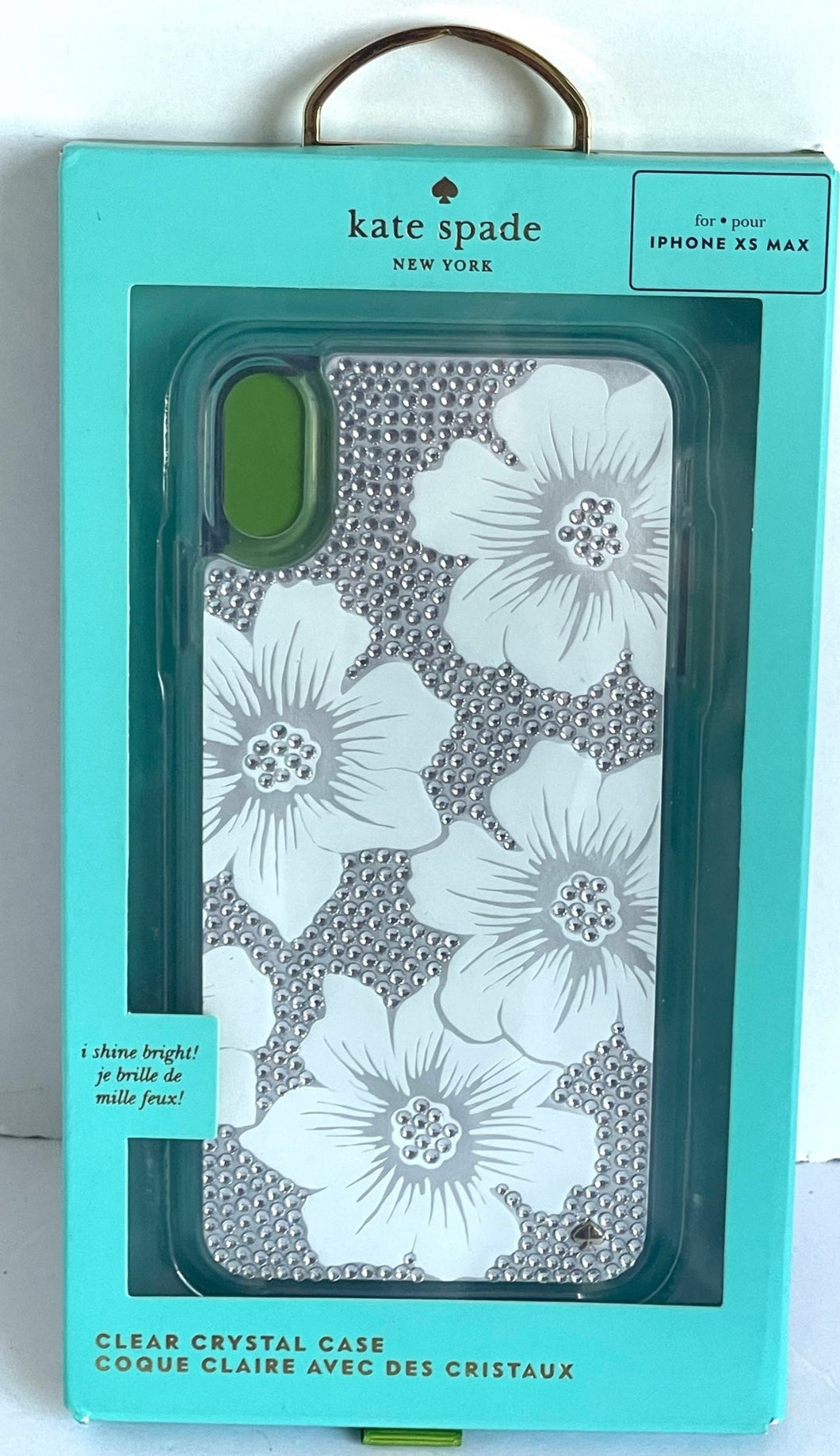Kate Spade iPhone XS MAX Case Glitter Clear White Hollyhock Floral Hardshell