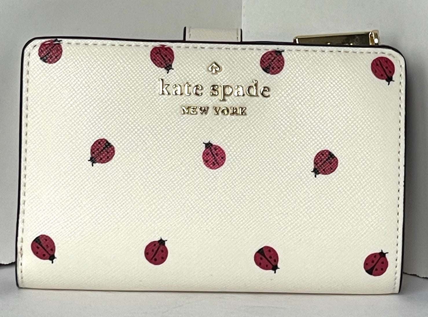 Kate Spade Staci Ladybugs Printed Cream Multi Medium Compact Bifold Wallet