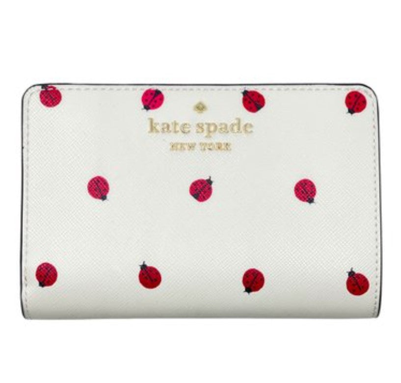 Kate Spade Wallet Womens Medium Cream Staci Dottie Ladybug ID Bifold Snap