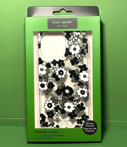 Kate Spade 15 PRO MAX Case Floral Black White Clear Resin Box 6.7 Protect
