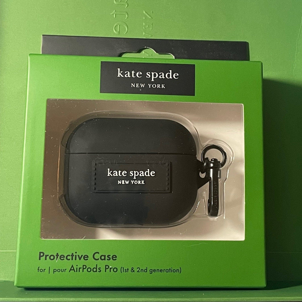 Kate Spade AirPods Pro 1 & 2 Case Black Silicone Keychain Clip Cover Box