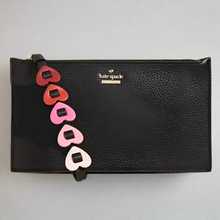 Load image into Gallery viewer, Kate Spade Ariah Heart Strap Wristlet Small Black Leather Slim Zip Clutch Wallet