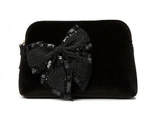 Load image into Gallery viewer, Kate Spade Briley Small Cosmetic Travel Bag Black Beaded Velvet Bow