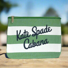 Load image into Gallery viewer, Kate Spade Cabana Canvas Pouch Medium Green Stripe Semi Structured Top Zip
