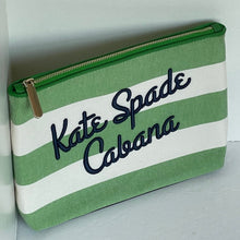 Load image into Gallery viewer, Kate Spade Cabana Canvas Pouch Medium Green Stripe Semi Structured Top Zip