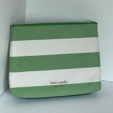 Load image into Gallery viewer, Kate Spade Cabana Canvas Pouch Medium Green Stripe Semi Structured Top Zip