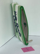 Load image into Gallery viewer, Kate Spade Cabana Canvas Pouch Medium Green Stripe Semi Structured Top Zip