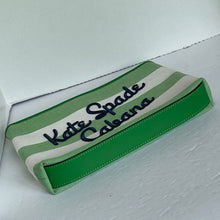 Load image into Gallery viewer, Kate Spade Cabana Canvas Pouch Medium Green Stripe Semi Structured Top Zip