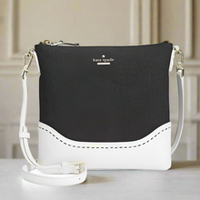 Load image into Gallery viewer, Kate Spade Crossbody Black Leather Canvas Shoulder Bag Flight Bag Jemma
