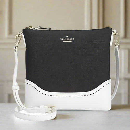 Kate Spade Crossbody Black Leather Canvas Shoulder Bag Flight Bag Jemma