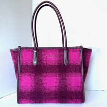 Load image into Gallery viewer, Kate Spade Ella Plaid Tweed Tote Bright Rose Black Medium Shoulder Bag