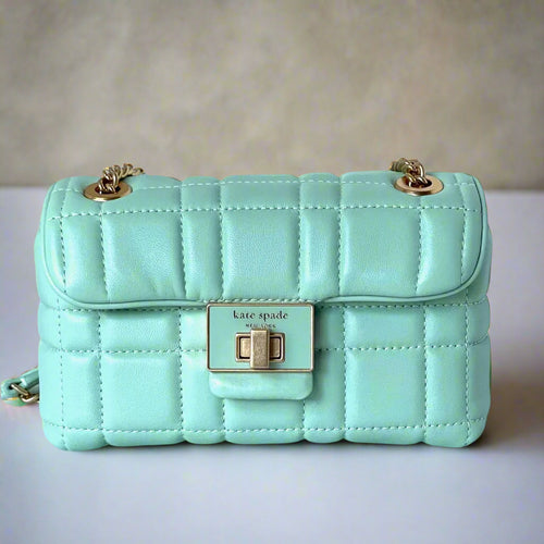 Kate Spade Evelyn Quilted Small Shoulder Crossbody Green Leather Bag Chain