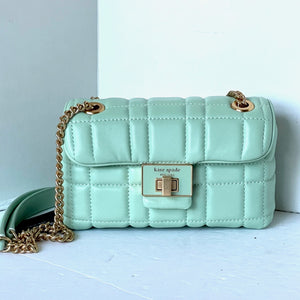 Kate Spade Evelyn Quilted Small Shoulder Crossbody Green Leather Bag Chain