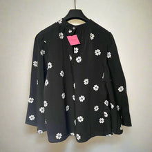 Load image into Gallery viewer, Kate Spade Floral Crepe Blouse Womens XL Black Mock Neck Puff Bell Sleeve Top