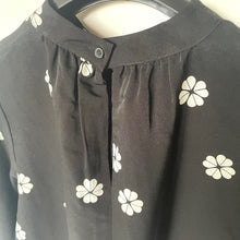 Load image into Gallery viewer, Kate Spade Floral Crepe Blouse Womens XL Black Mock Neck Puff Bell Sleeve Top