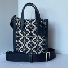 Load image into Gallery viewer, Kate_Spade_Flower_Jacquard_Manhattan_Mini_Tote_Blue_Leather_Crossbody_Bag_2