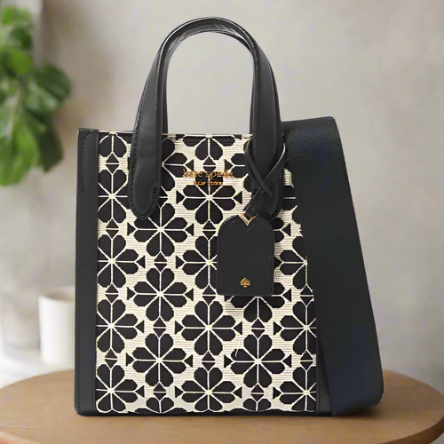 Kate Spade Flower Jacquard Manhattan Mini Tote Blue Leather Crossbody Bag