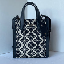 Load image into Gallery viewer, Kate_Spade_Flower_Jacquard_Manhattan_Mini_Tote_Blue_Leather_Crossbody_Bag_2