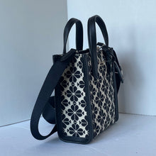 Load image into Gallery viewer, Kate Spade Flower Jacquard Manhattan Mini Tote Blue Leather Crossbody Bag