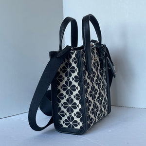 Kate Spade Flower Jacquard Manhattan Mini Tote Blue Leather Crossbody Bag