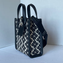 Load image into Gallery viewer, Kate_Spade_Flower_Jacquard_Manhattan_Mini_Tote_Blue_Leather_Crossbody_Bag_2