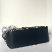 Load image into Gallery viewer, Kate Spade Flower Jacquard Medium Open Tote Black Leather Snap Closure ORGPKG