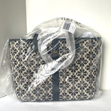 Load image into Gallery viewer, Kate Spade Flower Jacquard Medium Open Tote Black Leather Snap Closure ORGPKG