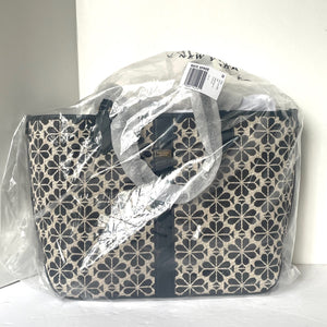 Kate Spade Flower Jacquard Medium Open Tote Black Leather Snap Closure ORGPKG