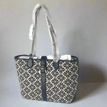 Load image into Gallery viewer, Kate Spade Flower Jacquard Medium Open Tote Black Leather Snap Closure ORGPKG