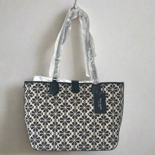 Load image into Gallery viewer, Kate Spade Flower Jacquard Medium Open Tote Black Leather Snap Closure ORGPKG