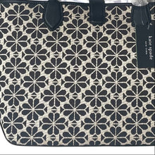 Load image into Gallery viewer, Kate Spade Flower Jacquard Medium Open Tote Black Leather Snap Closure ORGPKG