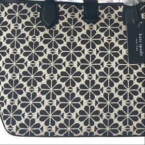 Kate Spade Flower Jacquard Medium Open Tote Black Leather Snap Closure ORGPKG