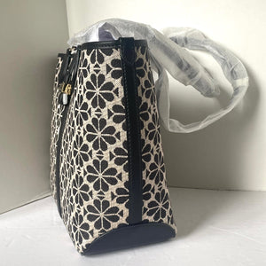 Kate Spade Flower Jacquard Medium Open Tote Black Leather Snap Closure ORGPKG