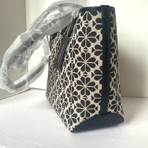 Kate Spade Flower Jacquard Medium Open Tote Black Leather Snap Closure ORGPKG
