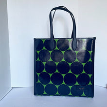Load image into Gallery viewer, Tote bag with black and green circular pattern on a white background