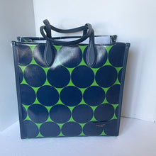 Load image into Gallery viewer, Tote bag with blue and green polka dot pattern on a white background