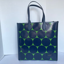 Load image into Gallery viewer, Tote bag with black and green circular pattern on a white background