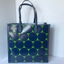 Load image into Gallery viewer, Kate Spade Gotham Joy Dot Canvas Extra Large Tote Blue Polka Dot Leather Trim