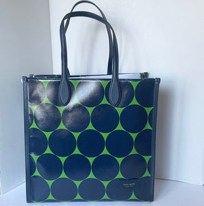 Kate Spade Gotham Joy Dot Canvas Extra Large Tote Blue Polka Dot Leather Trim