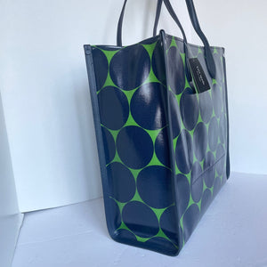 Kate Spade Gotham Joy Dot Canvas Extra Large Tote Blue Polka Dot Leather Trim