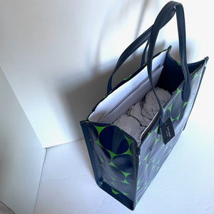Kate Spade Gotham Joy Dot Canvas Extra Large Tote Blue Polka Dot Leather Trim