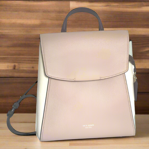 Kate_Spade_Grace_Backpack_Medium_Beige_Leather_Pushlock_Adjustable_Colorblock