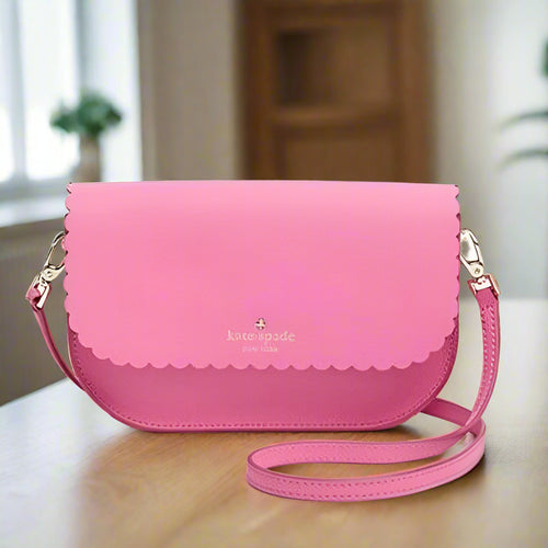 Kate Spade Jettie Clutch Crossbody Pink Leather Scalloped Convertible Bag