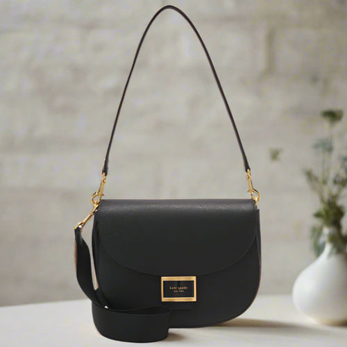 Kate Spade Katy Saddle Bag Crossbody Black Leather Convertibl