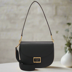 Kate Spade Katy Saddle Bag Crossbody Black Leather Convertibl